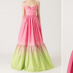 Sau Lee Nova Cut-out Gown in pink chartreuse ombré